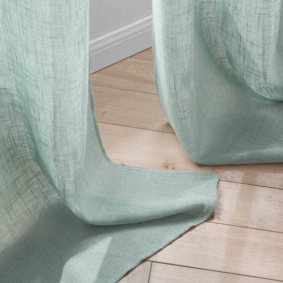 Woaboy Leinen Kruz Gardinen Vorhänge Wohnzimmer Halbtransparent mit Ösen Stores Gardine Leinenoptik Schlafzimmer Modern Ösenvorhang Schlaufengardinen 2er Set 140x175cm (BxH) Blau