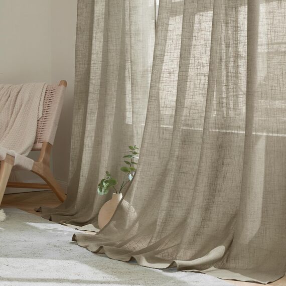 Woaboy Leinen Gardinen Vorhänge Wohnzimmer Halbtransparent mit Ösen Stores Gardine Leinenoptik Schlafzimmer Modern Ösenvorhang Schlaufengardinen 2er Set 140x245cm (BxH) Haferflocken