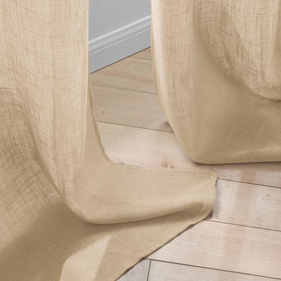 Woaboy Leinen Gardinen Vorhänge Wohnzimmer Halbtransparent mit Ösen Stores Gardine Leinenoptik Schlafzimmer Modern Ösenvorhang Schlaufengardinen 2er Set 140x235cm (BxH) Beige