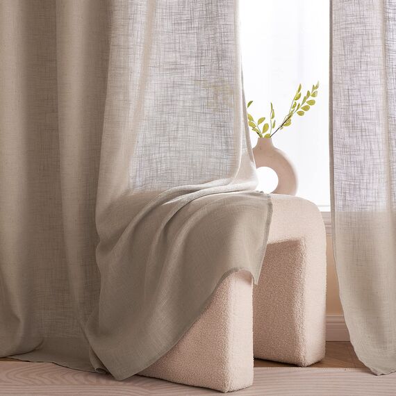 Woaboy Leinen Gardinen Vorhänge Wohnzimmer Halbtransparent mit Ösen Stores Gardine Leinenoptik Schlafzimmer Modern Ösenvorhang Schlaufengardinen 2er Set 140x225cm (BxH) Dunkelbraun