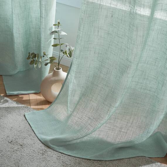 Woaboy Leinen Gardinen Vorhänge Wohnzimmer Halbtransparent mit Ösen Stores Gardine Leinenoptik Schlafzimmer Modern Ösenvorhang Schlaufengardinen 2er Set 140x225cm (BxH) Blau