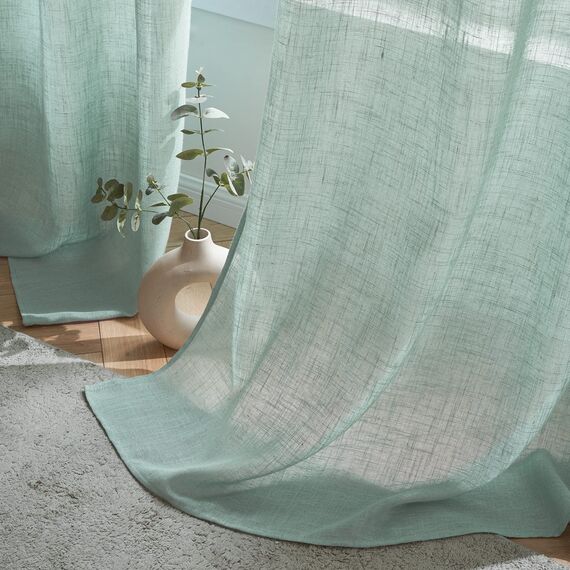 Woaboy Leinen Gardinen Vorhänge Wohnzimmer Halbtransparent mit Ösen Stores Gardine Leinenoptik Schlafzimmer Modern Ösenvorhang Schlaufengardinen 2er Set 140x260cm (BxH) Blau