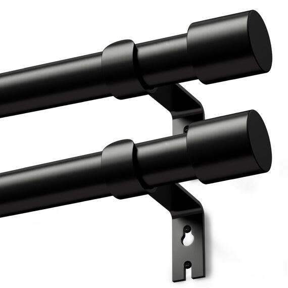 Schwarz Gardinenstange Vorhangstange Ausziehbar Curtain Rod Gardinenstangen für Fenster Outdoor (Schwarz Matt, 76 to 305 cm, A2, 2Pcs)