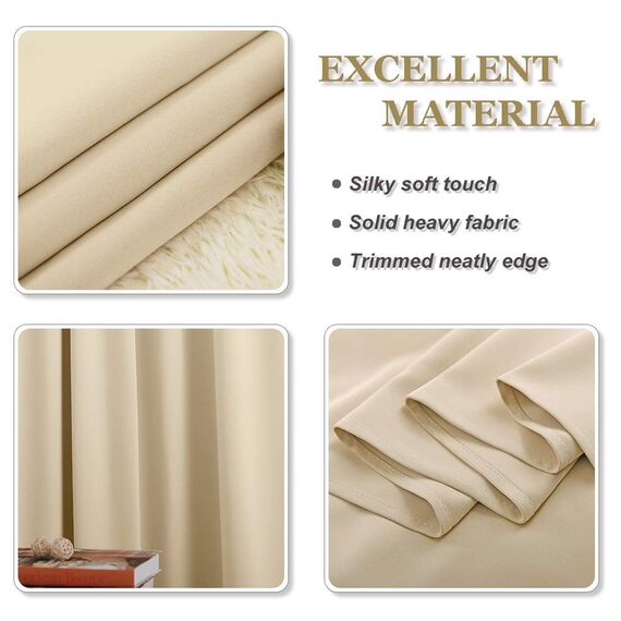 PONY DANCE Thermovorhang mit Ösen Vorhänge Wohnzimmer 2er Set H 210 x B 132 cm Verdunklungsvorhänge Ösen Vorhang Wärmeisolierend Thermogardinen, Biscotti Beige