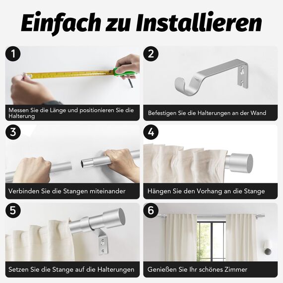 Silber Gardinenstange Vorhangstange Ausziehbar Curtain Rod Gardinenstangen für Fenster Outdoor (Silber, 76 to 152 cm, A2)