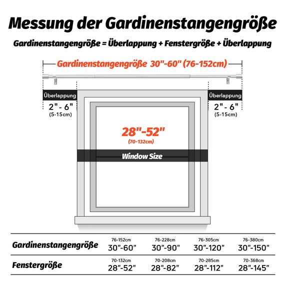 Silber Gardinenstange Vorhangstange Ausziehbar Curtain Rod Gardinenstangen für Fenster Outdoor (Silber, 76 to 152 cm, A2)