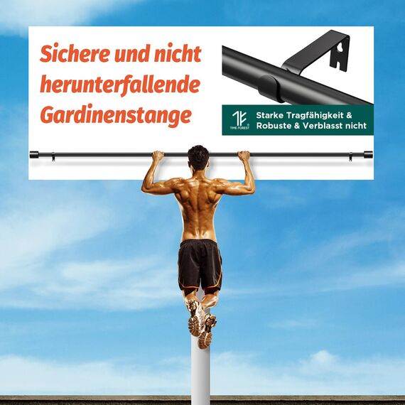 Schwarz Gardinenstange Vorhangstange Ausziehbar Curtain Rod Gardinenstangen für Fenster Outdoor (Schwarz Matt, 76 to 380 cm, A2, 2Pcs)