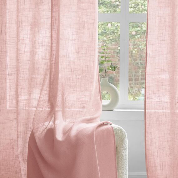 Woaboy Leinen Gardinen Vorhänge Wohnzimmer Halbtransparent mit Ösen Stores Gardine Leinenoptik Schlafzimmer Modern Ösenvorhang Schlaufengardinen 2er Set 140x260cm (BxH) Rosa