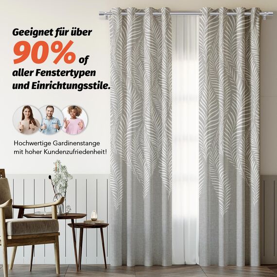 Silber Gardinenstange Vorhangstange Ausziehbar Curtain Rod Gardinenstangen für Fenster Outdoor (Silber, 76 to 152 cm, A2)