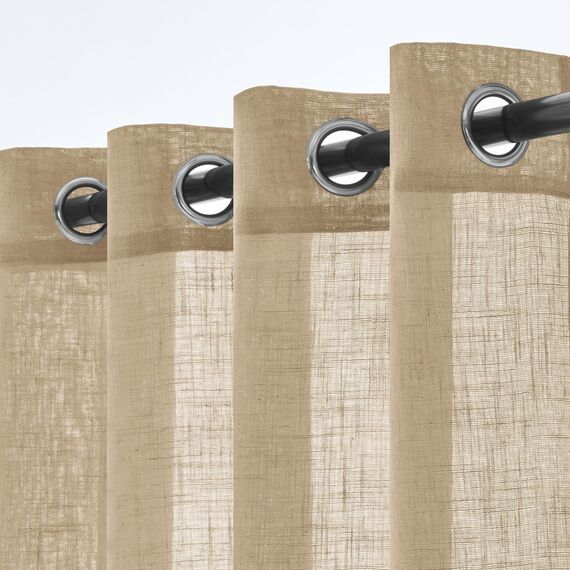 Woaboy Leinen Gardinen Beige Vorhänge Wohnzimmer Halbtransparent mit Ösen Stores Gardine Leinenoptik Schlafzimmer Modern Ösenvorhang Schlaufengardinen 2er Set 140x280cm (BxH) Beige