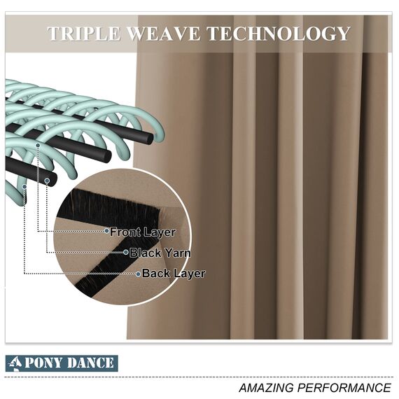 PONY DANCE Blickdichte Vorhänge mit Ösen Gardinen Wohnzimmer Modern Thermovorhang gegen Hitze Verdunklungsvorhänge 2er Set H 240 x B 132 cm, Cappuccino