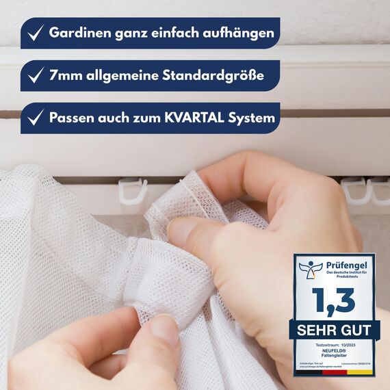 NEUFELD® 120 Gardinengleiter für Innenlaufschienen (inkl. 6 Feststeller) | 7mm Faltengleiter für Gardinenschienen, Vorhangschienen | Gardinenrollen (Packung mit 2)