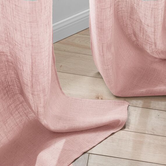 Woaboy Leinen Gardinen Vorhänge Wohnzimmer Halbtransparent mit Ösen Stores Gardine Leinenoptik Schlafzimmer Modern Ösenvorhang Schlaufengardinen 2er Set 140x260cm (BxH) Rosa
