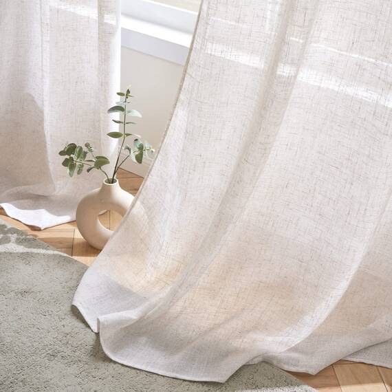 Woaboy Leinen Gardinen Weiß Vorhänge Wohnzimmer Halbtransparent mit Ösen Stores Gardine Leinenoptik Schlafzimmer Modern Ösenvorhang Schlaufengardinen 2er Set 140x260cm (BxH) Reines Weiß