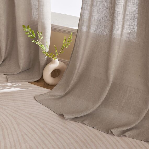 Woaboy Leinen Gardinen Vorhänge Wohnzimmer Halbtransparent mit Ösen Stores Gardine Leinenoptik Schlafzimmer Modern Ösenvorhang Schlaufengardinen 2er Set 140x260cm (BxH) Dunkelbraun
