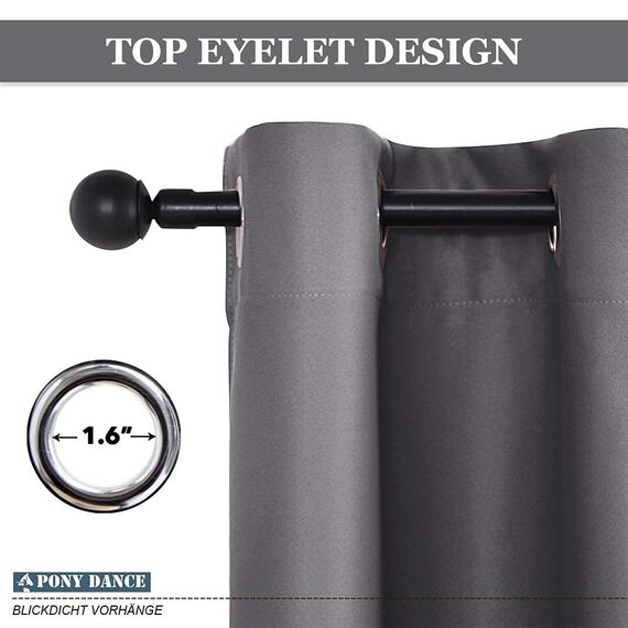 PONY DANCE Extra Breite Gardine Grau Blickdicht Verdunklungsvorhänge Ösenvorhang 1er Set H 260 x B 300 Thermovorhänge Hitzeschutz Wohnzimmer Gardinen Modern Blackout Curtains