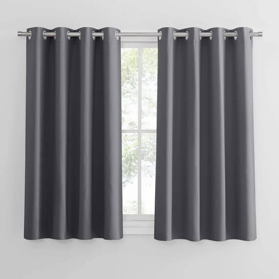 PONY DANCE Verdunklungsvorhänge Ösen Kurze Gardine Blickdicht Gardienen 2-Set H 137 x B 132 cm Küche Vorhang Grau Blickdicht Wohnzimmer Gardinen Kurz
