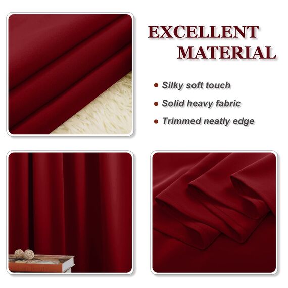 PONY DANCE Gardinen Rot Thermovorhang mit Ösen Gardienen 2-Set Verdunklungsvorhänge Schlafzimmer Gardinen und Vorhänge Kurz Blickdicht, H 137 x B 132 cm