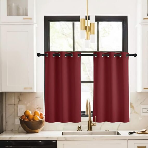 PONY DANCE Blickdichte Gardinen Rot Thermovorhang mit Ösen Verdunklungsvorhänge für Kleine Fenster 2er Set H 137 x B 90 cm Schlafzimmer Vorhänge Kurz Blickdicht