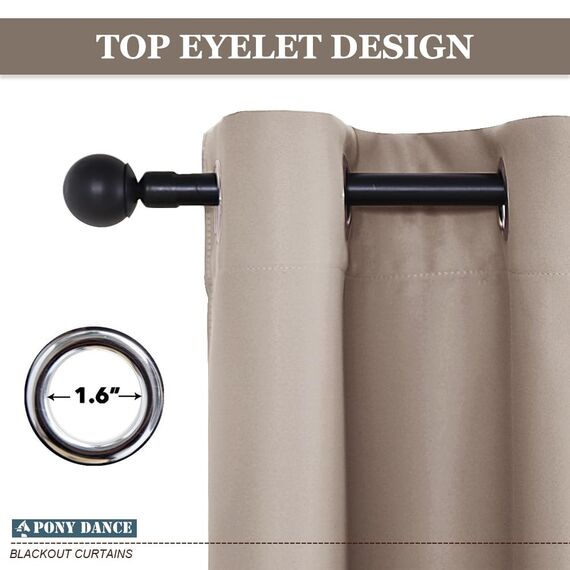 PONY DANCE Scheibengardinen Blickdicht Küchen Gardine Kurz Ösenschal 2er Set H 100 x B 90 cm Verdunkelungsvorhang für Kleine Fenster Vorhänge Verdunkelung, Taupe