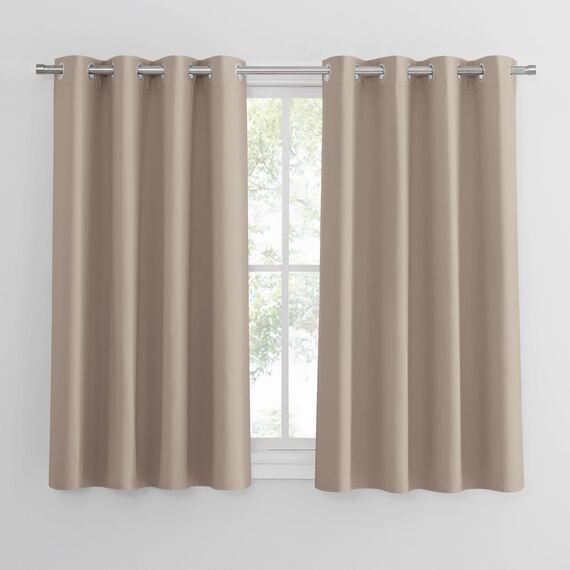 PONY DANCE Scheibengardinen Blickdicht Küchengardinen Kurz Ösenschal 2er Set H 114 x B 132 cm Verdunklungsvorhänge für Kleine Fenster Vorhang Verdunkelung, Taupe