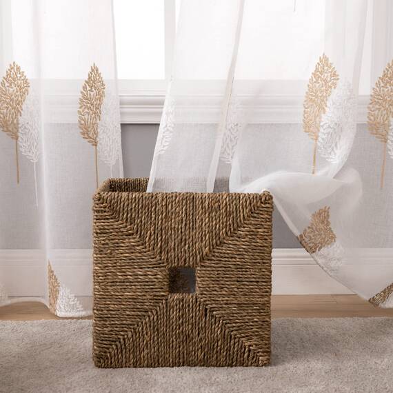 MIULEE Wohnzimmer Vorhänge Transparent mit Braun und Weiss Blätter Muster, Modern Stickerei Gardinen Ösen für Schlafzimmer Deko, 2er Set Schöne Blätter Muster Vorhang Fenster H 225 x B 140