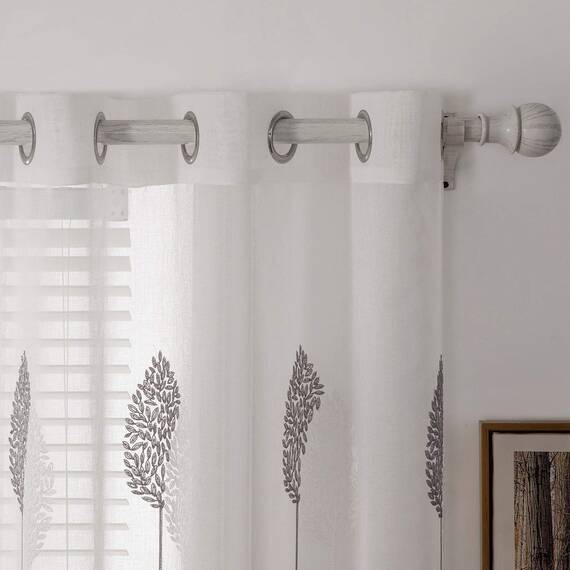 MIULEE Wohnzimmer Vorhänge Transparent mit Grau und Weiss Blätter Muster, Extra Lange Stickerei Gardinen Ösen für Schlafzimmer Deko, 2er Set Schöne Blätter Muster Vorhang Fenster H 290 x B 140