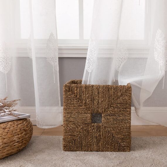 MIULEE Wohnzimmer Vorhänge Transparent mit Weiss Blätter Muster, Modern Stickerei Gardinen Ösen für Schlafzimmer Deko, 2er Set Schöne Blätter Muster Vorhang Fenster H 175 x B 140
