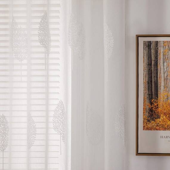 MIULEE Kurz Vorhänge Transparent mit Weiss Blätter Muster, Modern Stickerei Gardinen Ösen Für Kleines Fenster Kurzgardine, 2er Set Schöne Blätter Muster Vorhang Fenster H 160 x B 140