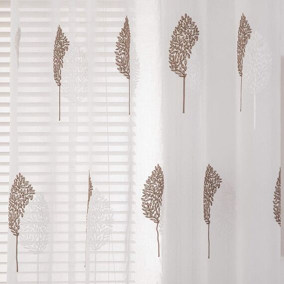 MIULEE Kurz Vorhänge Transparent mit Kaffee und Weiss Blätter Muster, Modern Stickerei Gardinen Ösen Für Kleines Fenster Kurzgardine, 2er Set Schöne Blätter Muster Vorhang Fenster H 160 x B 140