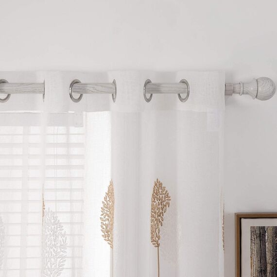 MIULEE Wohnzimmer Vorhänge Transparent mit Braun und Weiss Blätter Muster, Extra Lange Stickerei Gardinen Ösen für Schlafzimmer Deko, 2er Set Schöne Blätter Muster Herbst Vorhang Fenster H 300 x B 140