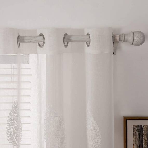 MIULEE Wohnzimmer Vorhänge Transparent mit Weiss Blätter Muster, Extra Lange Stickerei Gardinen Ösen für Schlafzimmer Deko, 2er Set Schöne Blätter Muster Vorhang Fenster H 300 x B 140