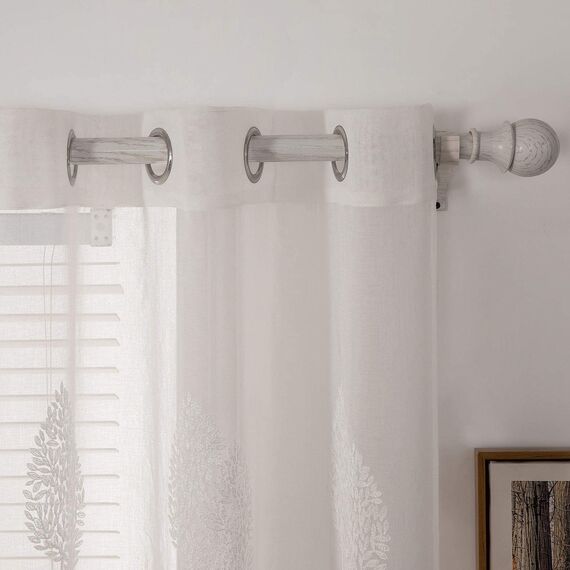 MIULEE Wohnzimmer Vorhänge Transparent mit Weiss Blätter Muster, Extra Lange Stickerei Gardinen Ösen für Schlafzimmer Deko, 2er Set Schöne Blätter Muster Vorhang Fenster H 290 x B 140