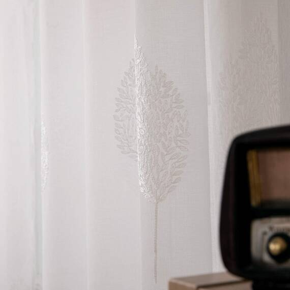 MIULEE Kurz Vorhänge Transparent mit Weiss Blätter Muster, Modern Stickerei Gardinen Ösen Für Kleines Fenster Kurzgardine, 2er Set Schöne Blätter Muster Vorhang Fenster H 160 x B 140