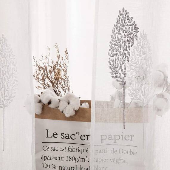 MIULEE Kurz Vorhänge Transparent mit Grau und Weiss Blätter Muster, Modern Stickerei Gardinen Ösen Für Kleines Fenster Kurzgardine, 2er Set Schöne Blätter Muster Vorhang Fenster H 145 x B 140