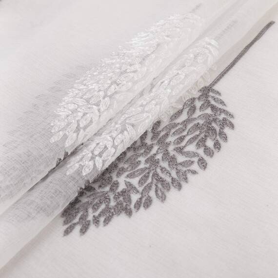 MIULEE Wohnzimmer Vorhänge Transparent mit Grau und Weiss Blätter Muster, Extra Lange Stickerei Gardinen Ösen für Schlafzimmer Deko, 2er Set Schöne Blätter Muster Vorhang Fenster H 290 x B 140