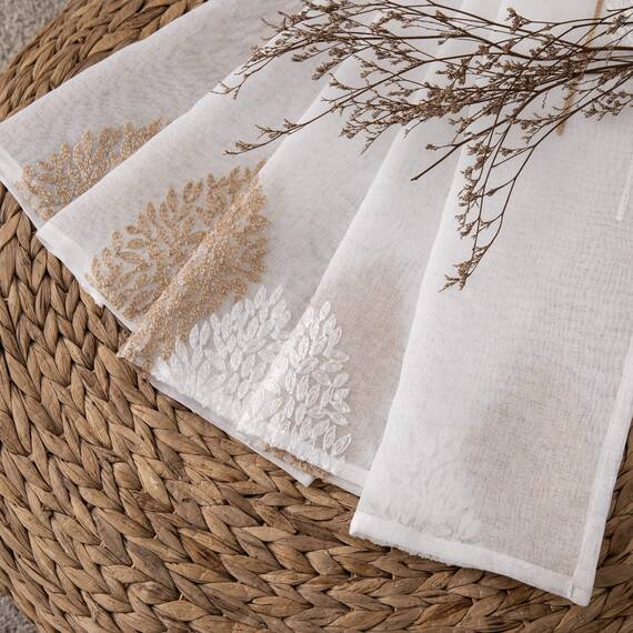 MIULEE Kurz Vorhänge Transparent mit Braun und Weiss Blätter Muster, Modern Stickerei Gardinen Ösen Für Kleines Fenster Kurzgardine, 2er Set Schöne Blätter Muster Vorhang Fenster H 145 x B 140