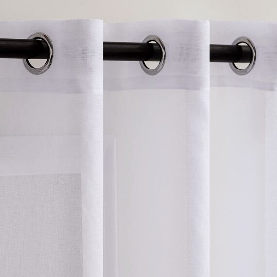 Woaboy Voile Gardinen Vorhänge Transparent Wohnzimmer mit Ösen Stores Gardinen Schlafzimmer Ösenvorhang Scheibengardine Schlaufengardinen Modern 2er Set 140x185cm (B x H) Weiß