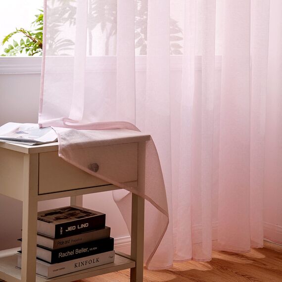 Woaboy Voile Gardinen Vorhänge Transparent Wohnzimmer mit Ösen Stores Gardinen Schlafzimmer Ösenvorhang Scheibengardine Schlaufengardinen Modern 2er Set 140x245 cm (B x H) Rosa