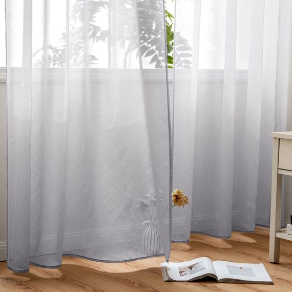 Woaboy Voile Gardinen Kurz Vorhänge Transparent Wohnzimmer mit Ösen Stores Gardinen Schlafzimmer Ösenvorhang Scheibengardine Schlaufengardinen Modern 2er Set 140x175 cm (B x H) Grau