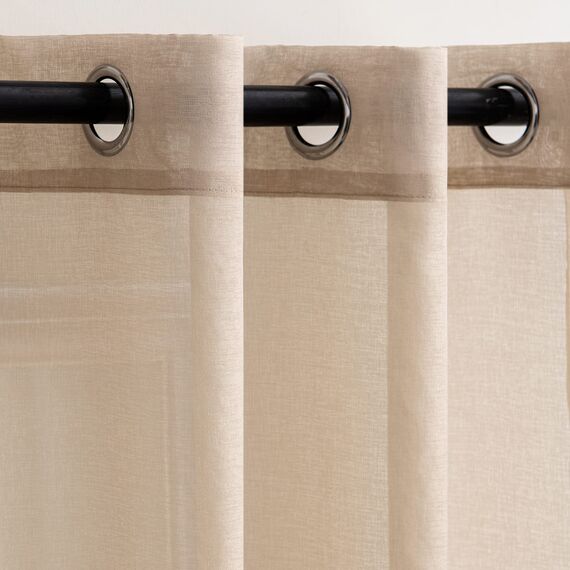 Woaboy Voile Gardinen Vorhänge Transparent Wohnzimmer mit Ösen Stores Gardinen Schlafzimmer Ösenvorhang Scheibengardine Schlaufengardinen Modern 2er Set 140x235cm (B x H) Beige