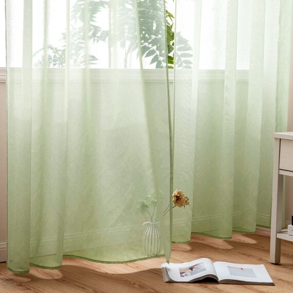 Woaboy Voile Gardinen Vorhänge Transparent Wohnzimmer mit Ösen Stores Gardinen Schlafzimmer Ösenvorhang Scheibengardine Schlaufengardinen Modern 2er Set 140x215 cm (B x H) Grün