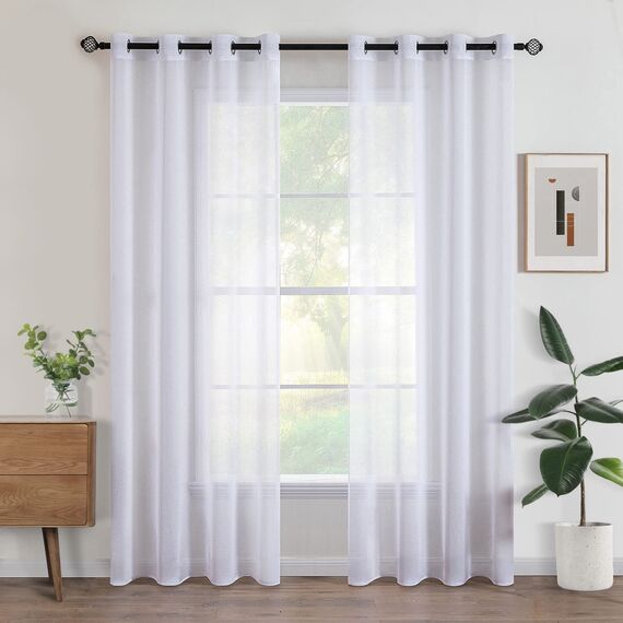 Woaboy Voile Gardinen Vorhänge Transparent Wohnzimmer mit Ösen Stores Gardinen Schlafzimmer Ösenvorhang Scheibengardine Schlaufengardinen Modern 2er Set 140x240cm (B x H) Weiß