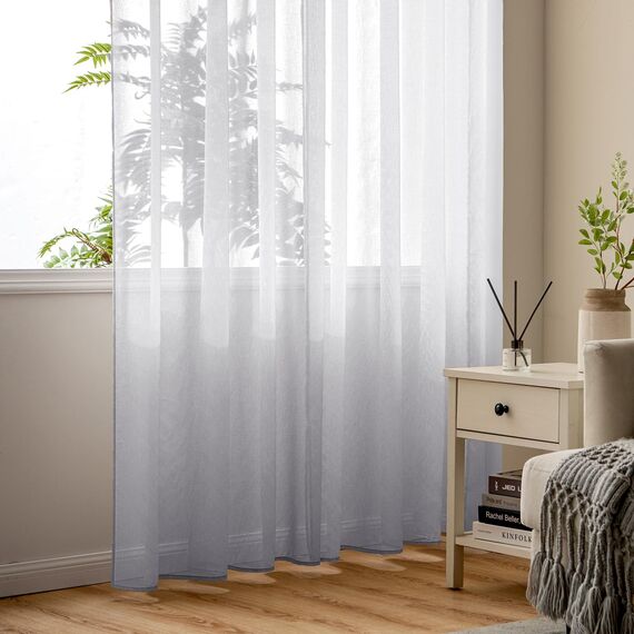 Woaboy Voile Gardinen Vorhänge Transparent Wohnzimmer mit Ösen Stores Gardinen Schlafzimmer Ösenvorhang Scheibengardine Schlaufengardinen Modern 2er Set 140x200cm (B x H) Grau