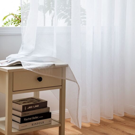 Woaboy Voile Gardinen Vorhänge Transparent Wohnzimmer mit Ösen Stores Gardinen Schlafzimmer Ösenvorhang Scheibengardine Schlaufengardinen Modern 1er Set 200x225cm (B x H) Weiß