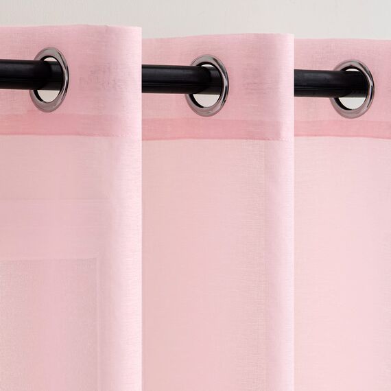 Woaboy Voile Gardinen Vorhänge Transparent Wohnzimmer mit Ösen Stores Gardinen Schlafzimmer Ösenvorhang Scheibengardine Schlaufengardinen Modern 2er Set 140x245 cm (B x H) Rosa