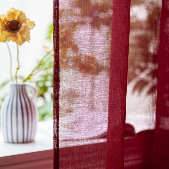 Woaboy Voile Gardinen Weihnachten Vorhänge Transparent Wohnzimmer mit Ösen Stores Gardinen Schlafzimmer Ösenvorhang Scheibengardine Schlaufengardinen Modern 2er Set 140x225 cm (B x H) Wein Rot