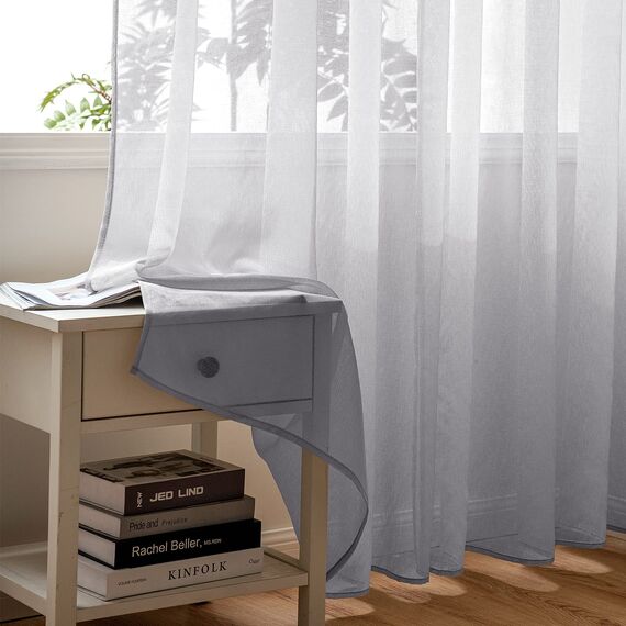 Woaboy Voile Gardinen Vorhänge Transparent Wohnzimmer mit Ösen Stores Gardinen Schlafzimmer Ösenvorhang Scheibengardine Schlaufengardinen Modern 2er Set 140x245 cm (B x H) Grau