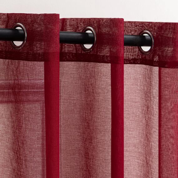 Woaboy Voile Gardinen Vorhänge Transparent Wohnzimmer mit Ösen Stores Gardinen Schlafzimmer Ösenvorhang Scheibengardine Schlaufengardinen Modern 2er Set 140x260 cm (B x H) Wein Rot