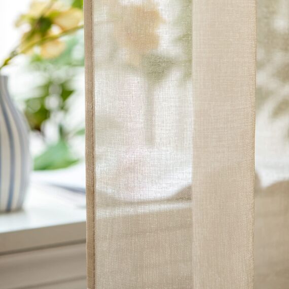 Woaboy Voile Gardinen Kurz Weiss Vorhänge Transparent Wohnzimmer mit Ösen Stores Gardinen Schlafzimmer Ösenvorhang Scheibengardine Schlaufengardinen Modern 2er Set 140x160 cm (B x H) Beige